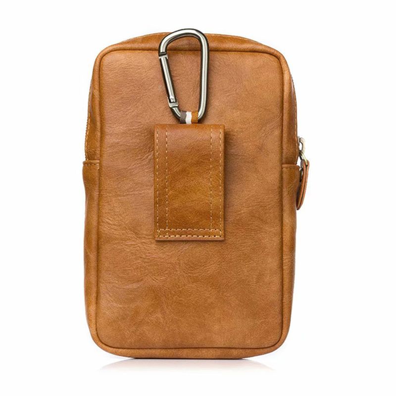 Mannen Lederen Heuptas Met Dubbele Rits Crossbody Tas