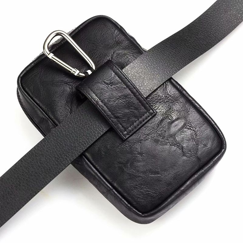 Mannen Lederen Heuptas Met Dubbele Rits Crossbody Tas