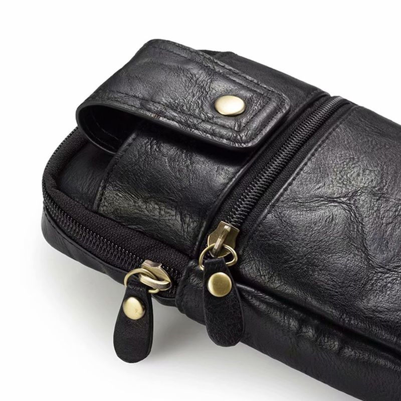 Mannen Lederen Heuptas Met Dubbele Rits Crossbody Tas