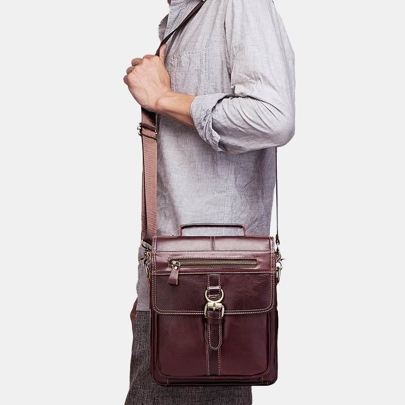 Mannen Lederen Koeienhuid Retro Multi-pockets Multi-lagen Crossbody Tas