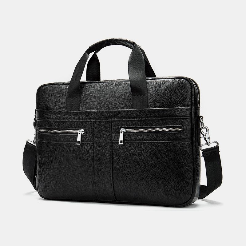 Mannen Lederen Multi-pocket 14 Inch Laptoptas Aktetas Zakelijke Handtas Crossbody Tas