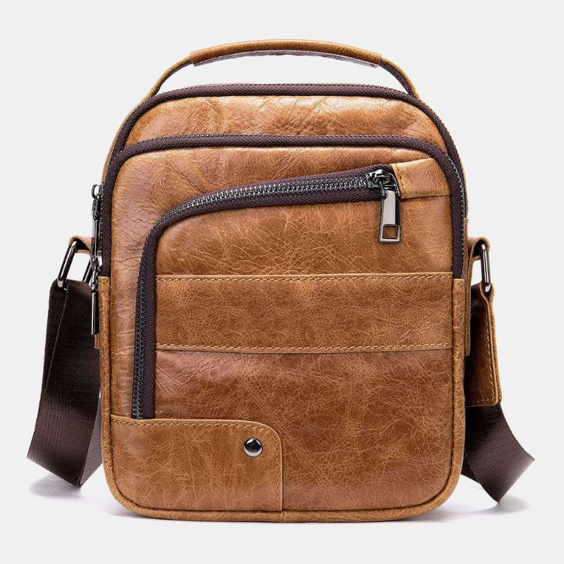 Mannen Lederen Multi-zakken Oortelefoon Gat Vintage Waterdichte Crossbody Tassen Schoudertassen