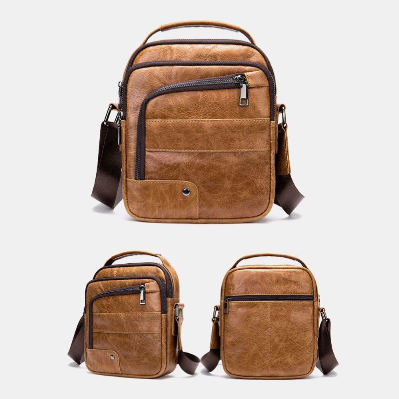 Mannen Lederen Multi-zakken Oortelefoon Gat Vintage Waterdichte Crossbody Tassen Schoudertassen