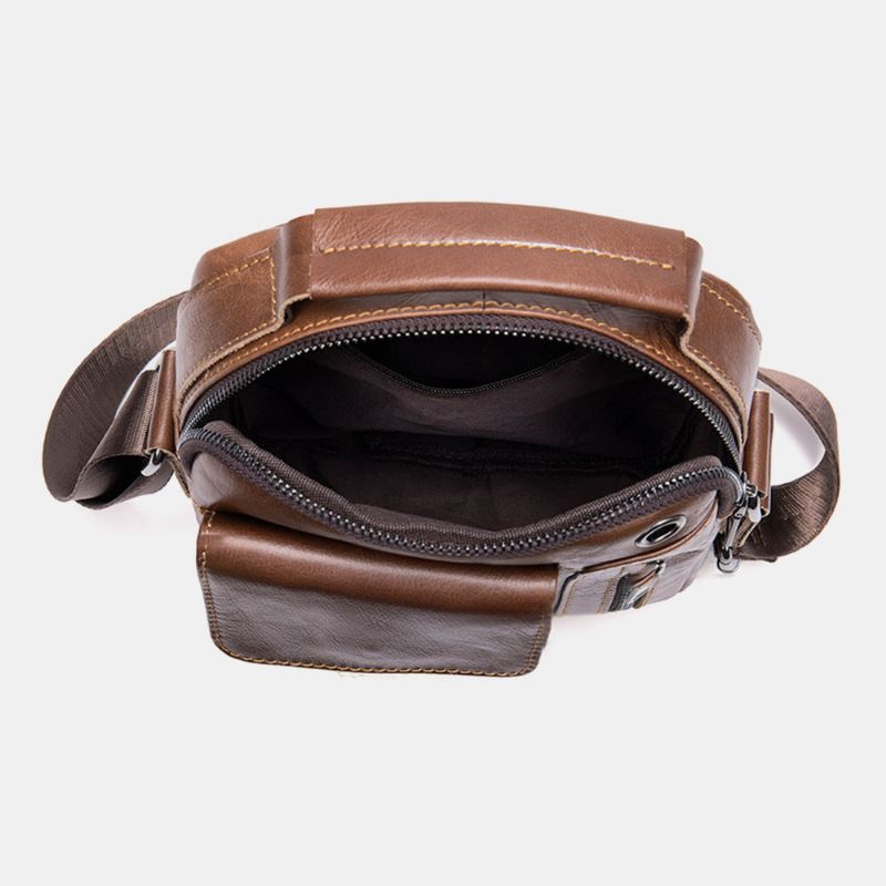 Mannen Lederen Multi-zakken Oortelefoon Gat Vintage Waterdichte Crossbody Tassen Schoudertassen