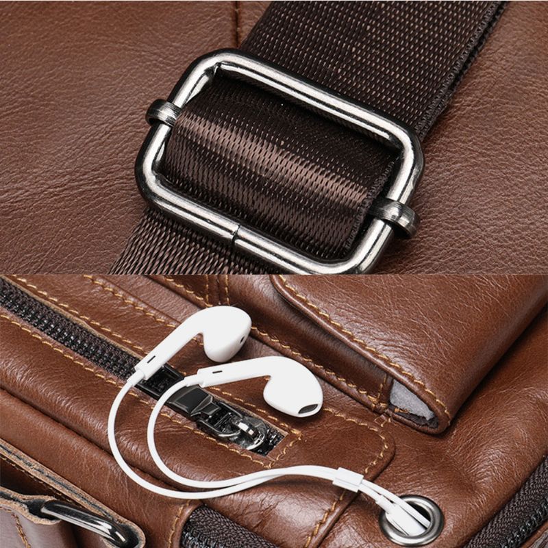 Mannen Lederen Multi-zakken Oortelefoon Gat Vintage Waterdichte Crossbody Tassen Schoudertassen