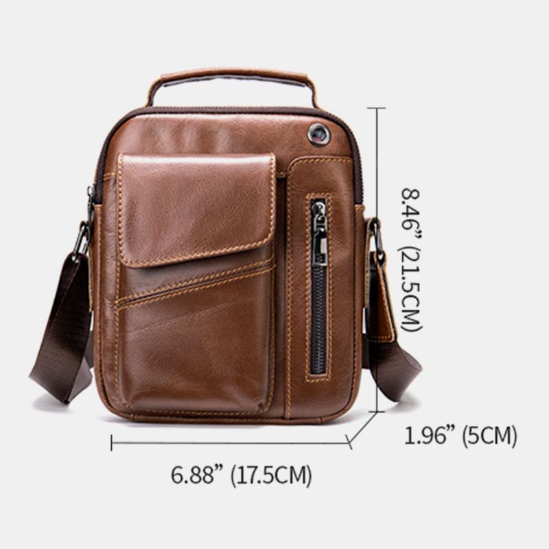 Mannen Lederen Multi-zakken Oortelefoon Gat Vintage Waterdichte Crossbody Tassen Schoudertassen