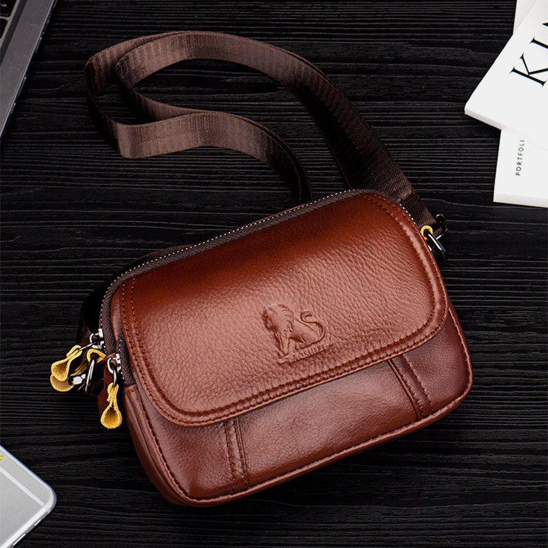 Mannen Lederen Retro 7.5 Inch Telefoon Tas Crossbody Tas Heuptas Met Riemlus