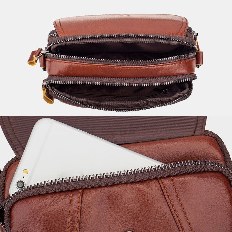 Mannen Lederen Retro 7.5 Inch Telefoon Tas Crossbody Tas Heuptas Met Riemlus