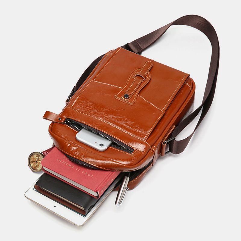 Mannen Lederen Schoudertas Met Grote Capaciteit Vintage Zakelijke Crossbody Tas