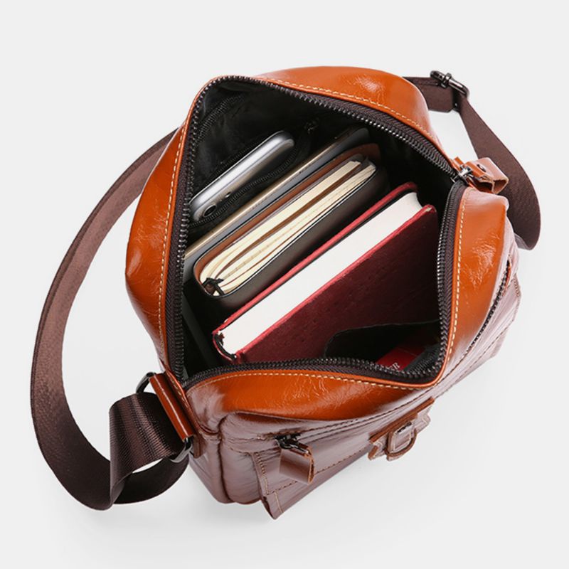 Mannen Lederen Schoudertas Met Grote Capaciteit Vintage Zakelijke Crossbody Tas