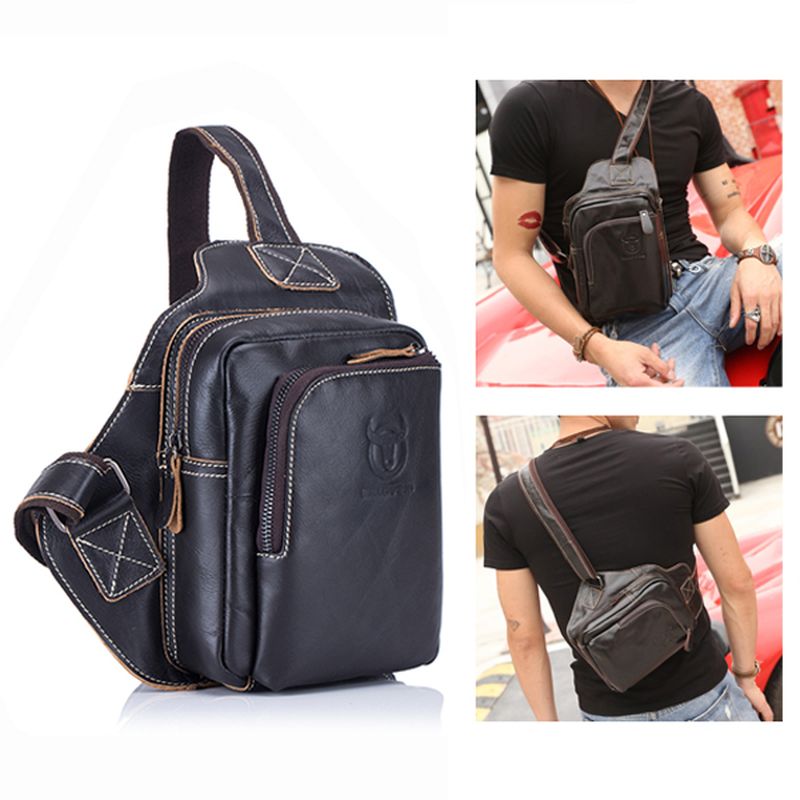 Mannen Lederen Sling Bag Zakelijke Casual Outdoor Borst Crossbody Tas Voor Ipad Mini