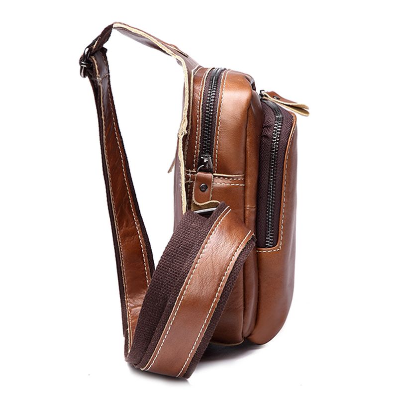 Mannen Lederen Sling Bag Zakelijke Casual Outdoor Borst Crossbody Tas Voor Ipad Mini