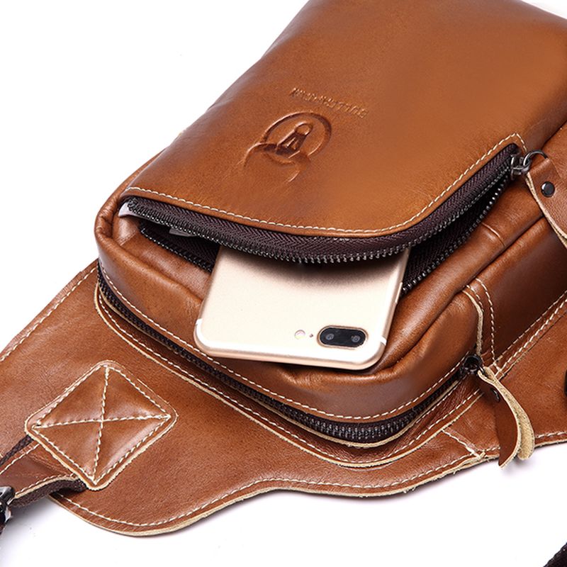 Mannen Lederen Sling Bag Zakelijke Casual Outdoor Borst Crossbody Tas Voor Ipad Mini