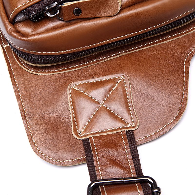 Mannen Lederen Sling Bag Zakelijke Casual Outdoor Borst Crossbody Tas Voor Ipad Mini