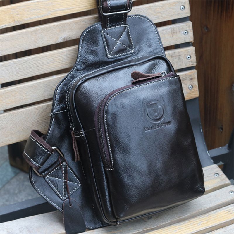 Mannen Lederen Sling Bag Zakelijke Casual Outdoor Borst Crossbody Tas Voor Ipad Mini