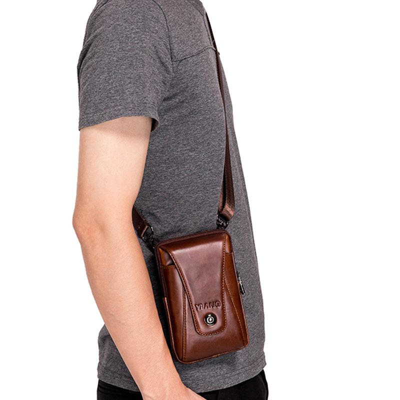 Mannen Lederen Vintage Heuptas Zakelijke Crossbody Tas Mobiele Telefoon Tas Voor 6 Inch Telefoons