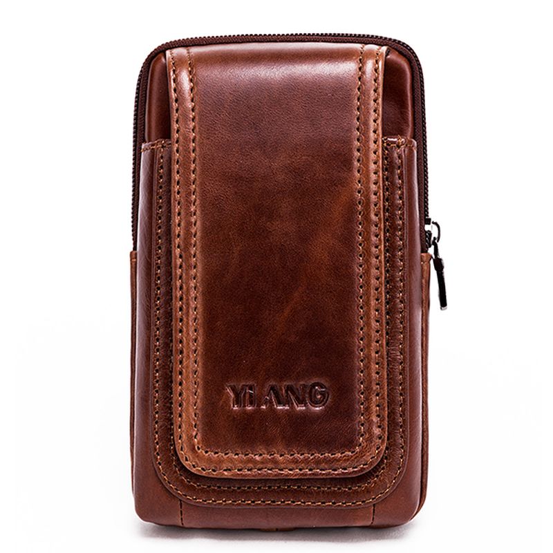 Mannen Lederen Vintage Heuptas Zakelijke Crossbody Tas Mobiele Telefoon Tas Voor 6 Inch Telefoons