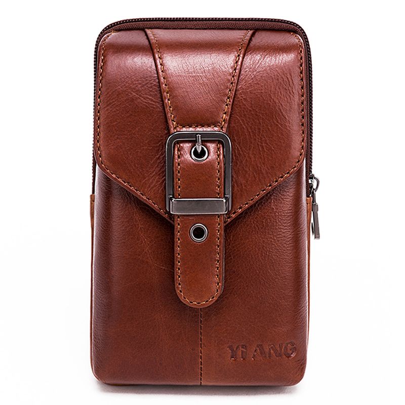 Mannen Lederen Vintage Heuptas Zakelijke Crossbody Tas Mobiele Telefoon Tas Voor 6 Inch Telefoons