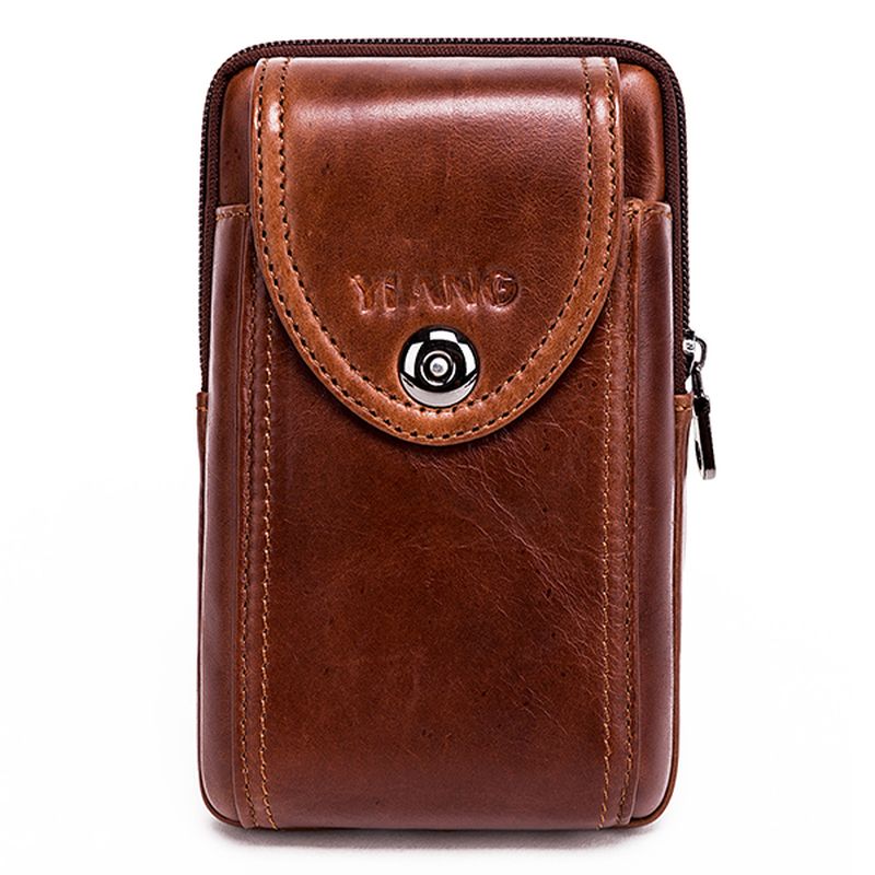 Mannen Lederen Vintage Heuptas Zakelijke Crossbody Tas Mobiele Telefoon Tas Voor 6 Inch Telefoons