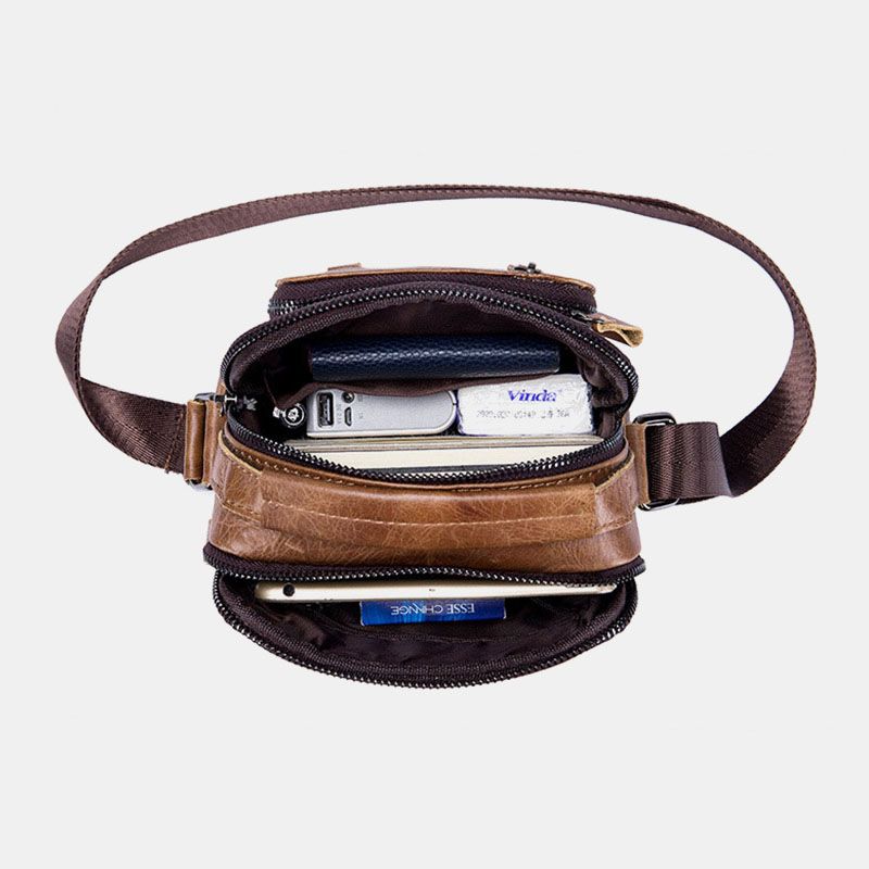Mannen Multi-pocket Lederen Crossbody Tassen Terug Anti-diefstal Pocket Ontwerp Slijtvaste Grote Capaciteit Messenger Bag Handtas