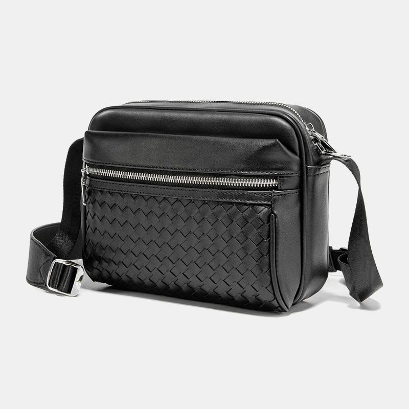 Mannen Pu Lederen Waterdichte Slijtvaste Geweven Crossbody Tas Grote Capaciteit Schoudertas