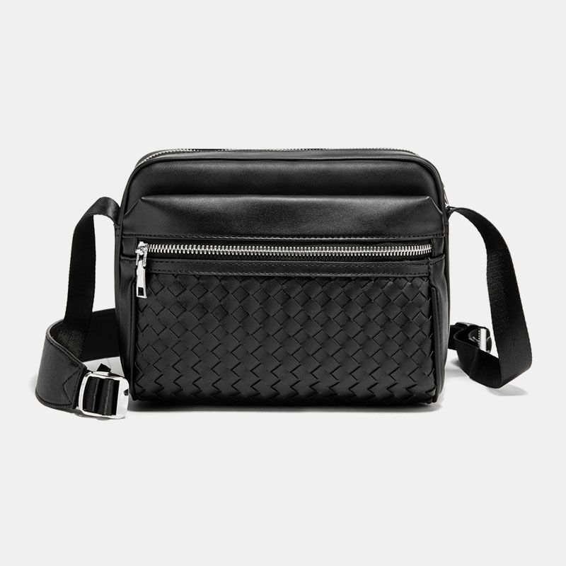 Mannen Pu Lederen Waterdichte Slijtvaste Geweven Crossbody Tas Grote Capaciteit Schoudertas