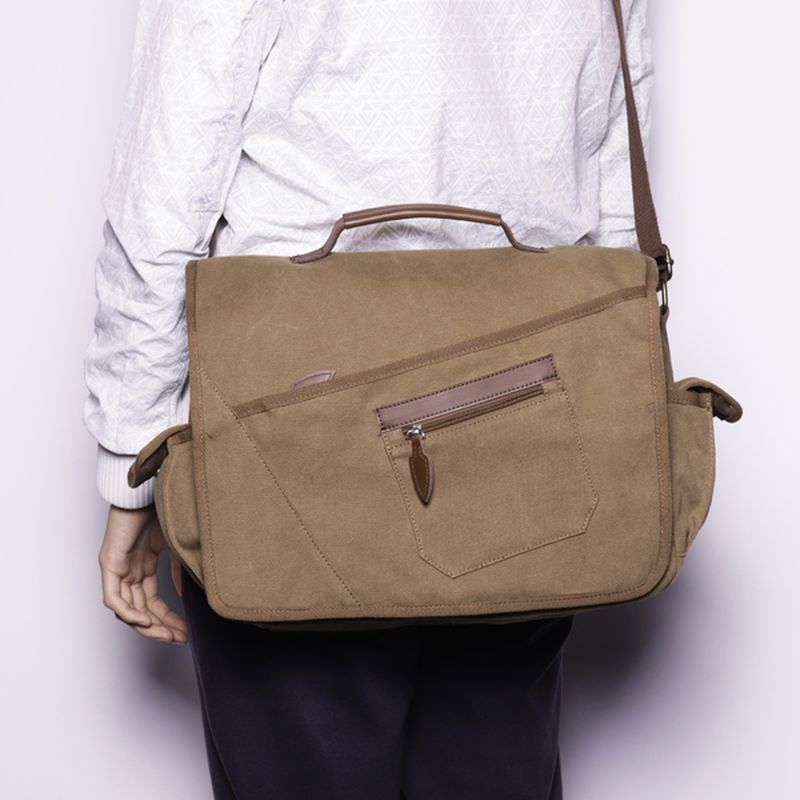 Mannen Retro Messenger Bag Schokbestendige Schoudertas Met 15.6 Inch Laptopvak