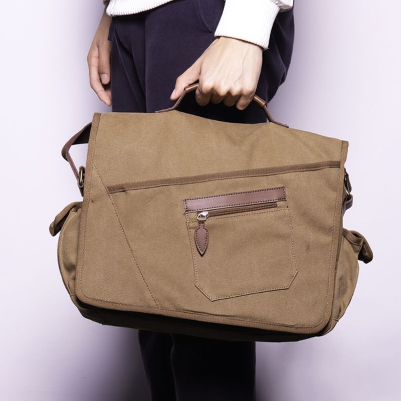 Mannen Retro Messenger Bag Schokbestendige Schoudertas Met 15.6 Inch Laptopvak