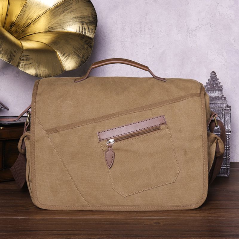 Mannen Retro Messenger Bag Schokbestendige Schoudertas Met 15.6 Inch Laptopvak