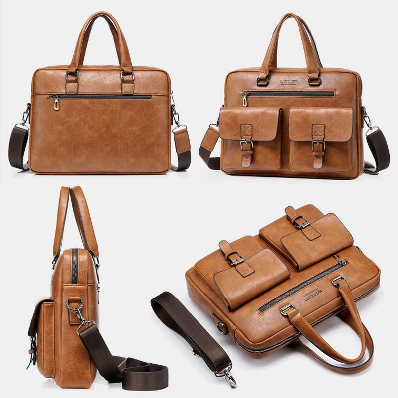 Mannen Rits Multi-pocket Handtas Grote Capaciteit Anti-diefstal Retro 13.3 Inch Laptop Aktetas Crossbody Tassen