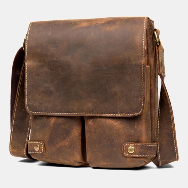 Mannen Wrijven Kleur Pu Lederen Multi-pockets Flap-over Crossbody Tas Multifunctionele Schoudertas Handtas