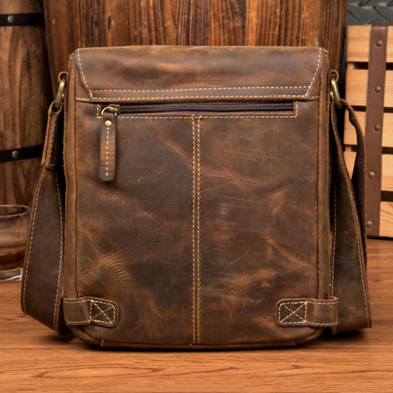 Mannen Wrijven Kleur Pu Lederen Multi-pockets Flap-over Crossbody Tas Multifunctionele Schoudertas Handtas