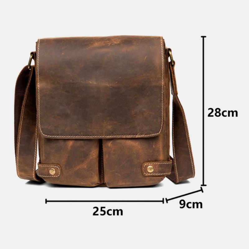 Mannen Wrijven Kleur Pu Lederen Multi-pockets Flap-over Crossbody Tas Multifunctionele Schoudertas Handtas