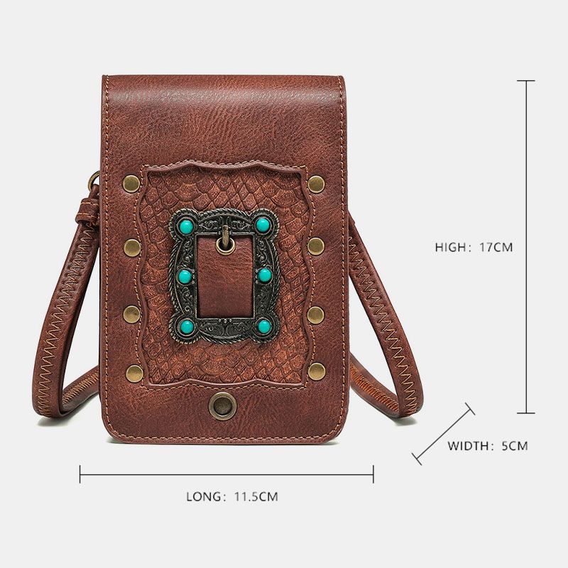 Vrouwen Afneembare Schouderriem Hardware Klinknagel Decor Snake Patroon Flap Magnetische Sluiting Ontwerp Crossbody Tas Heuptas