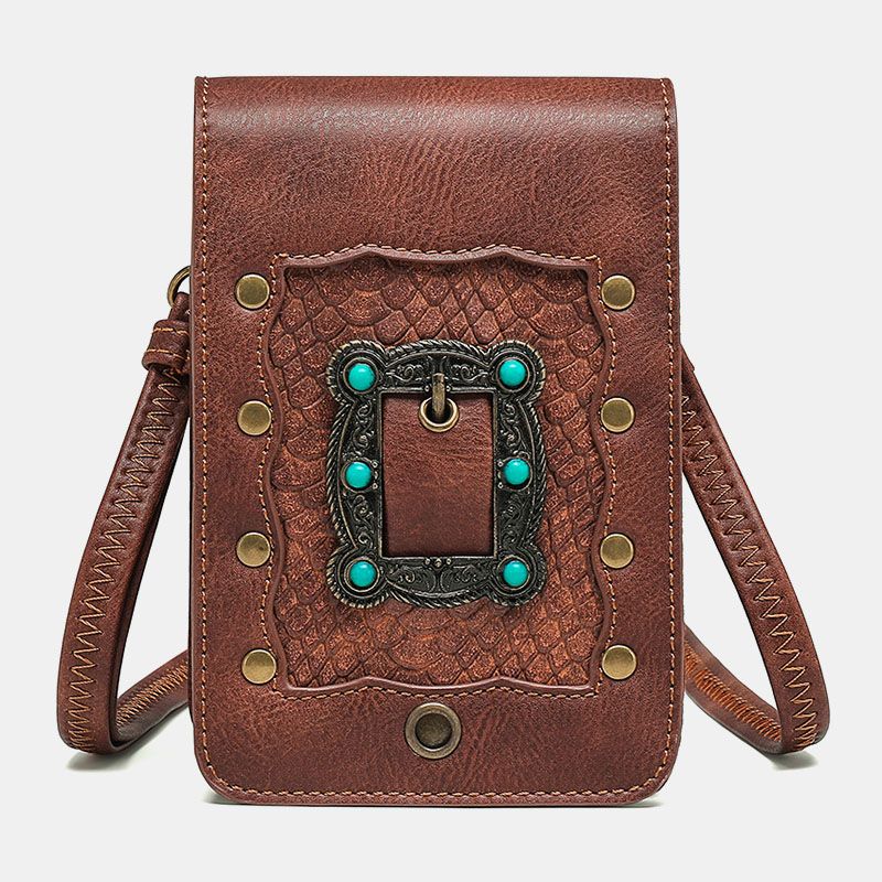 Vrouwen Afneembare Schouderriem Hardware Klinknagel Decor Snake Patroon Flap Magnetische Sluiting Ontwerp Crossbody Tas Heuptas