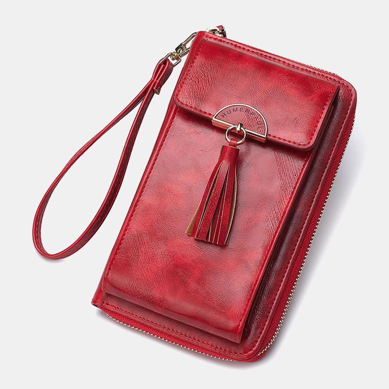 Vrouwen Anti-diefstal Multifunctionele Tassel Decor Crossbody Tas Multi-kaartsleuven Portemonnee Clutch Bag Telefoontas