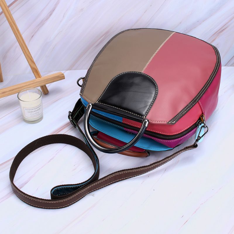 Vrouwen Cirkel Lederen Tas Patchwork Crossbody Tas Handtas Schoudertas