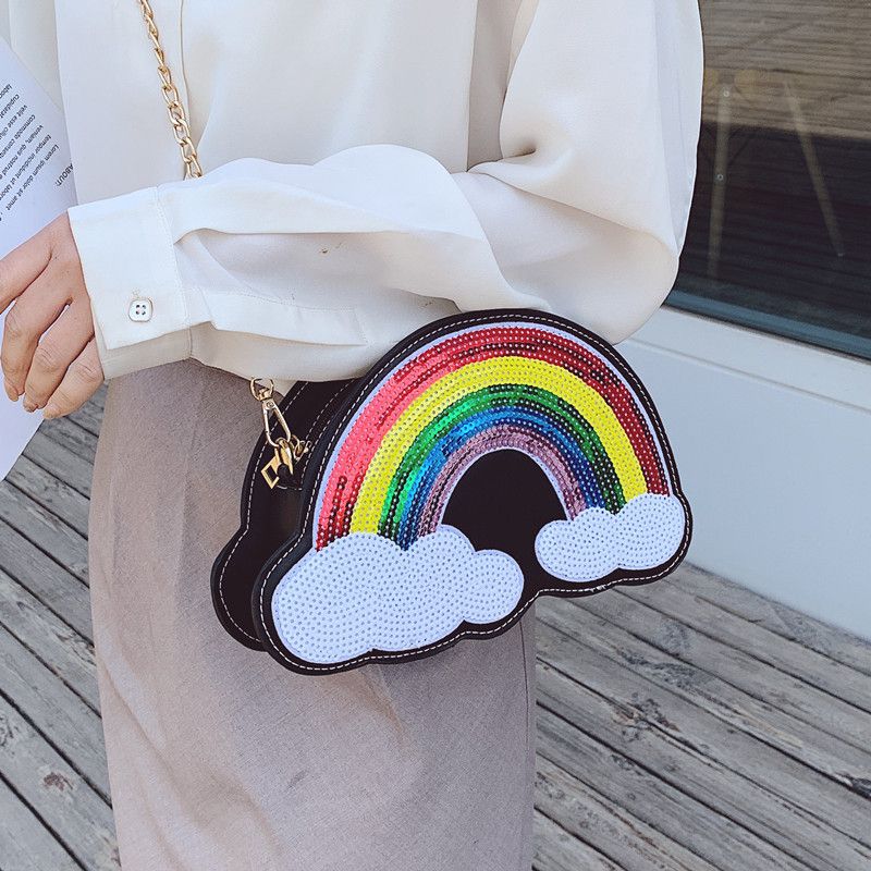 Vrouwen Creatieve Unieke Cloud Shape Sequin Contrast Kleur Grappige Schoudertas Cross Body Bag