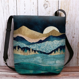 Vrouwen Felt Mountain Treetop Landschap Print Tas Crossbody Tas Schoudertas