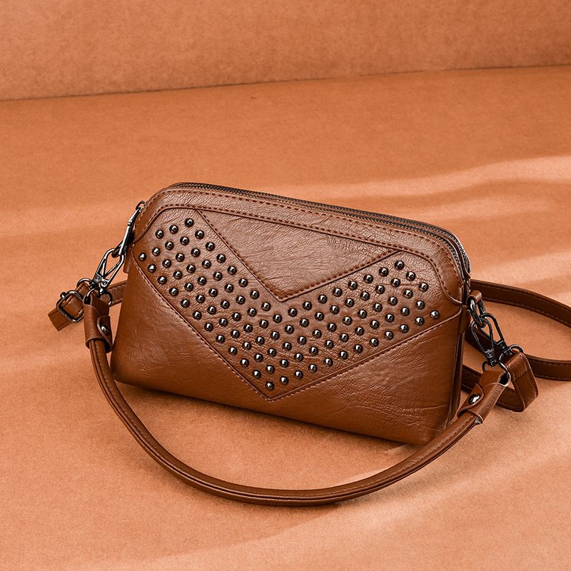 Vrouwen Multi-pocket Front Klinknagel Versieren Crossbody Tas Grote Capaciteit Afneembare Schouderriem Schoudertas Handtas