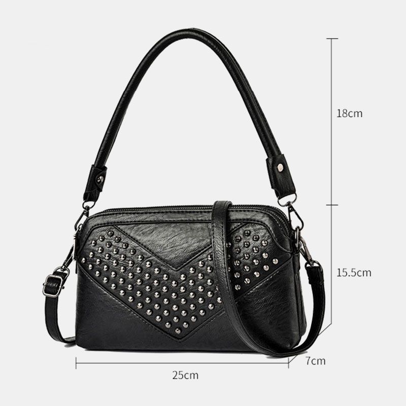 Vrouwen Multi-pocket Front Klinknagel Versieren Crossbody Tas Grote Capaciteit Afneembare Schouderriem Schoudertas Handtas