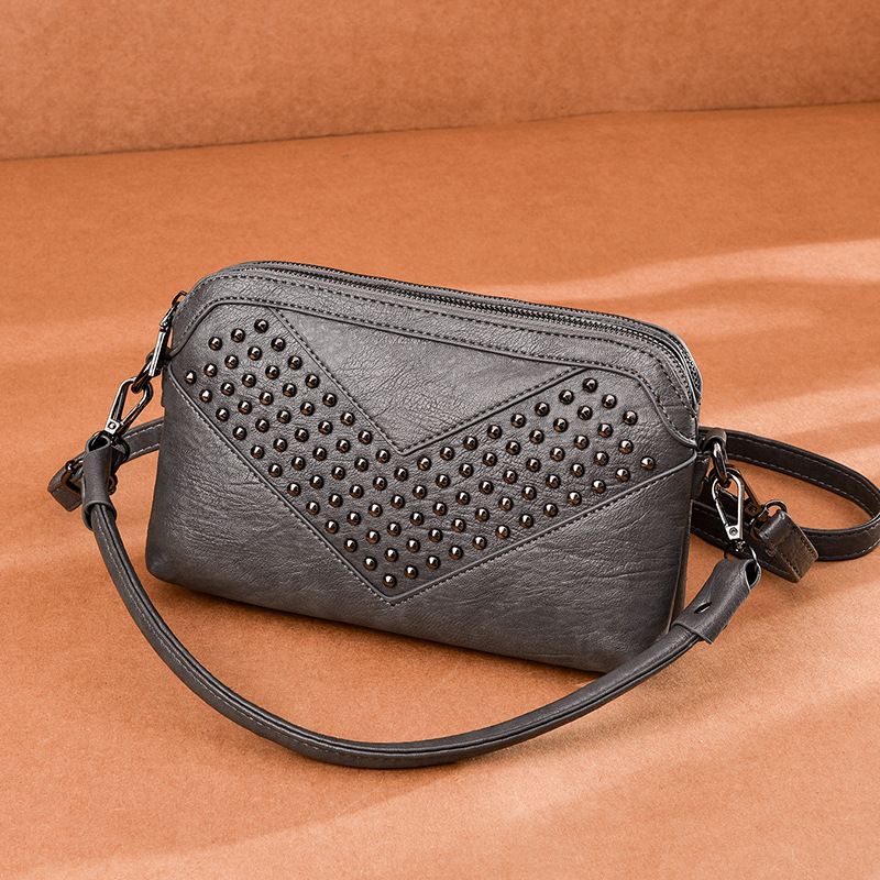 Vrouwen Multi-pocket Front Klinknagel Versieren Crossbody Tas Grote Capaciteit Afneembare Schouderriem Schoudertas Handtas