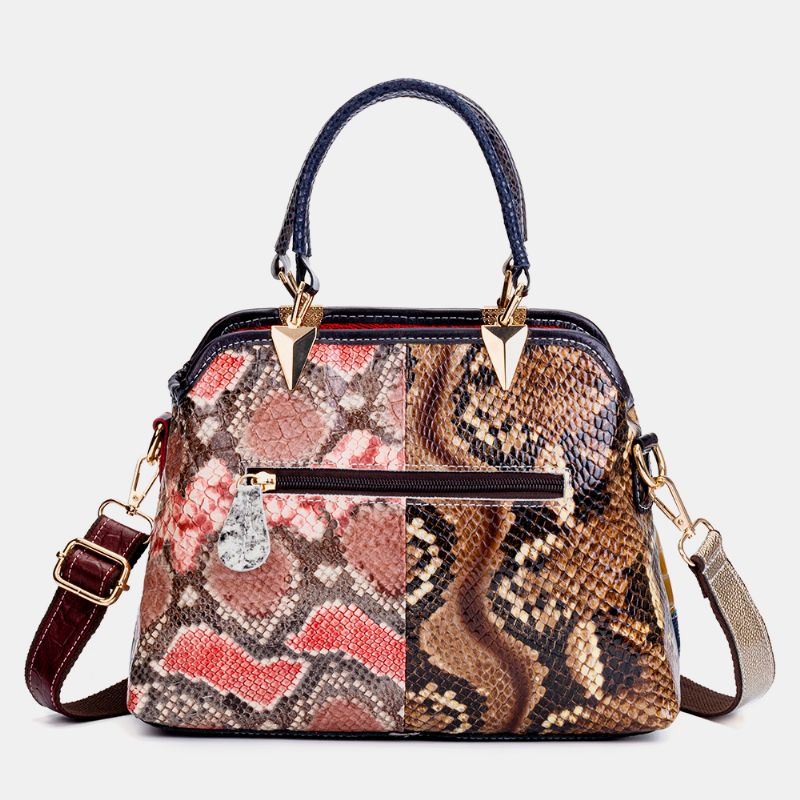 Vrouwen Olie Wax Lederen Patchwork Handtas Crossbody Tas Schoudertas