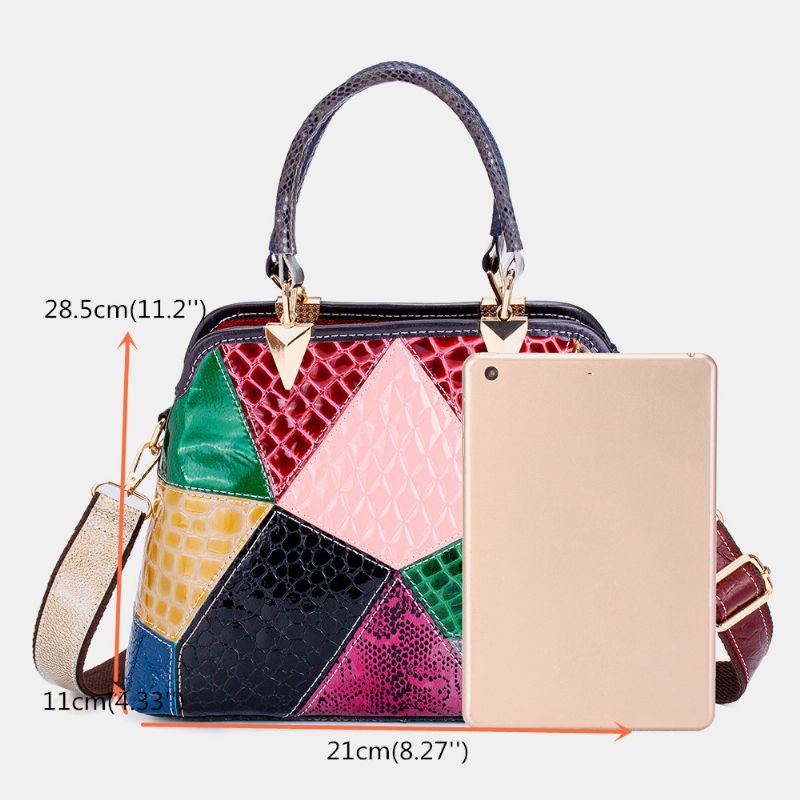 Vrouwen Olie Wax Lederen Patchwork Handtas Crossbody Tas Schoudertas