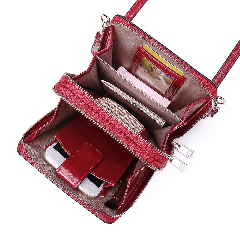 Vrouwen Ontwerpen Multifunctionele Telefoon Tas Olie Wax Lederen Crossbody Tas