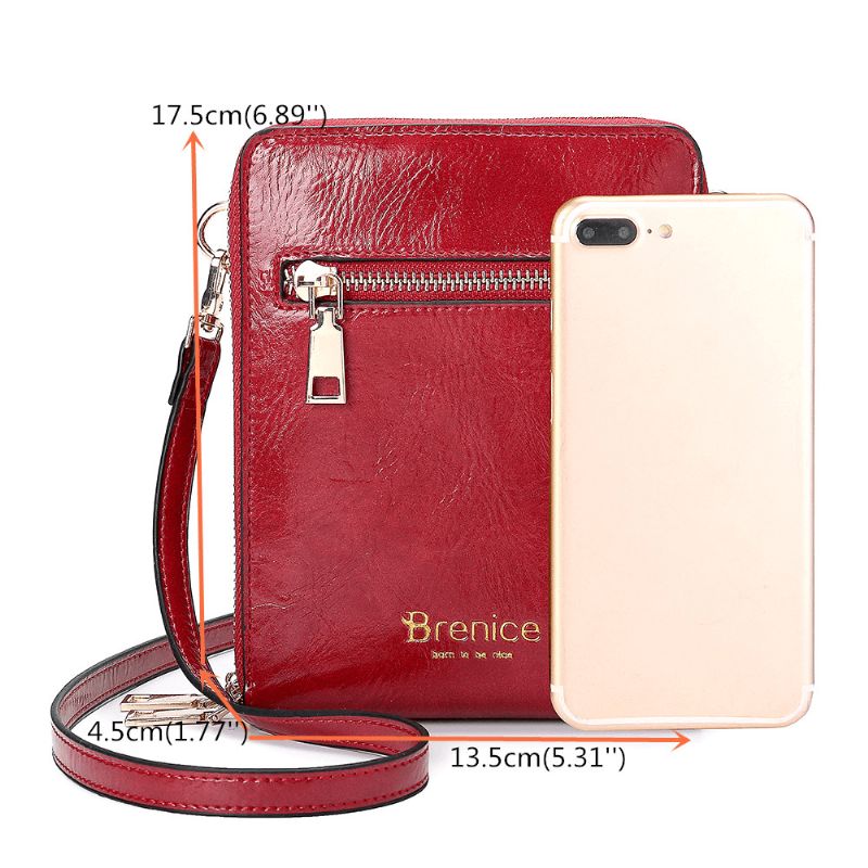 Vrouwen Ontwerpen Multifunctionele Telefoon Tas Olie Wax Lederen Crossbody Tas