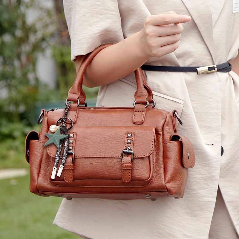 Vrouwen Vijfpuntige Ster Hanger Grote Capaciteit Crossbody Tas Multi-pocket Zachte Lederen Schoudertas Handtas