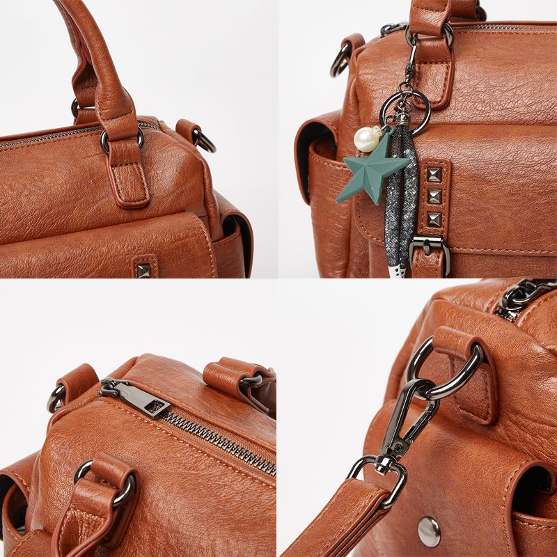 Vrouwen Vijfpuntige Ster Hanger Grote Capaciteit Crossbody Tas Multi-pocket Zachte Lederen Schoudertas Handtas