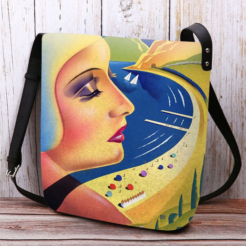 Vrouwen Vilt Kunst Schilderij Cartoon Figuur Print Persoonlijkheid Crossbody Tas Schoudertas