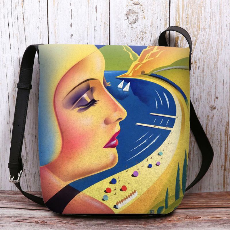 Vrouwen Vilt Kunst Schilderij Cartoon Figuur Print Persoonlijkheid Crossbody Tas Schoudertas